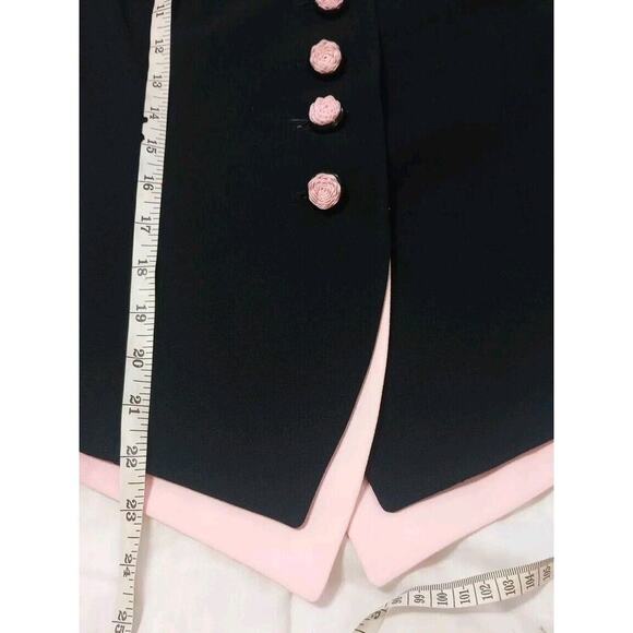 Rickie Freeman Teri Jon Blazer Top Womens Sz 6 Black Pink Rose Buttons Formal - Picture 7 of 8